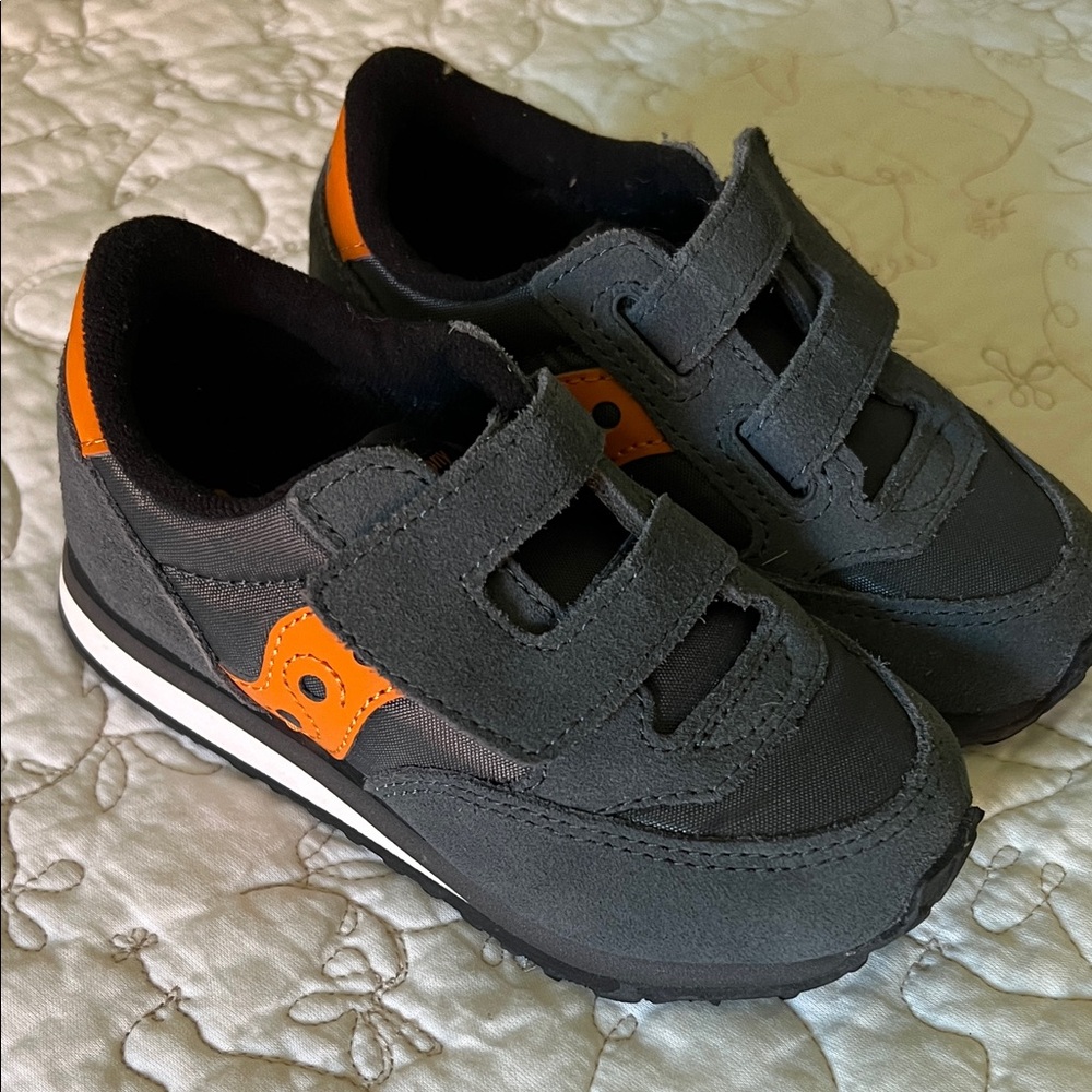 Kids Saucony Gray and Orange Velcro Sneakers